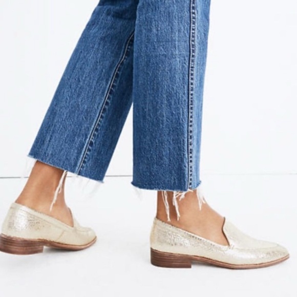 EUC Madewell Frances Metallic Silver Crackle Leather Loafer size US8 - Picture 4 of 11